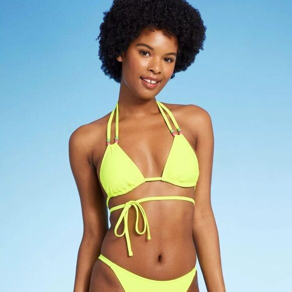 Wild Fable Women's Beaded Wrap Triangle Bikini Top - Yellow, Size M | NWT - Picture 1 of 9